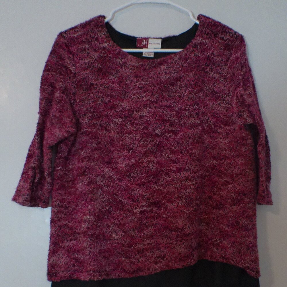JM Collection Women’s Textured Knit Blouse Top Pink Black Size Large